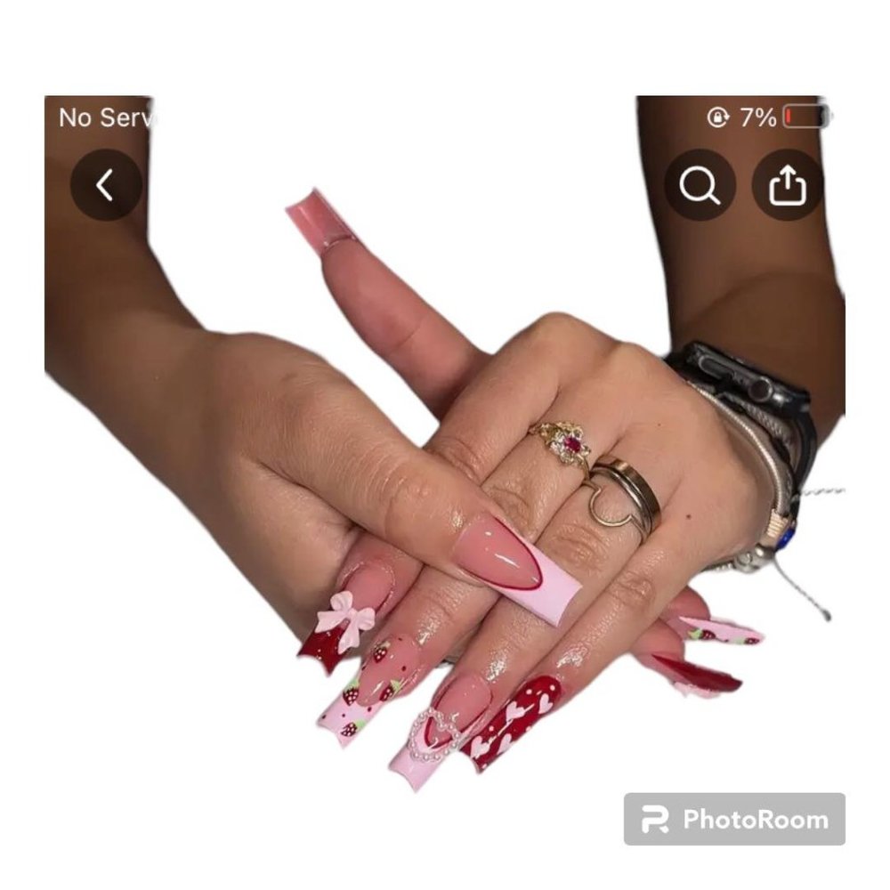 24 pc long glossy Red and Pink "Long Lost Love" square French tip Press on nails